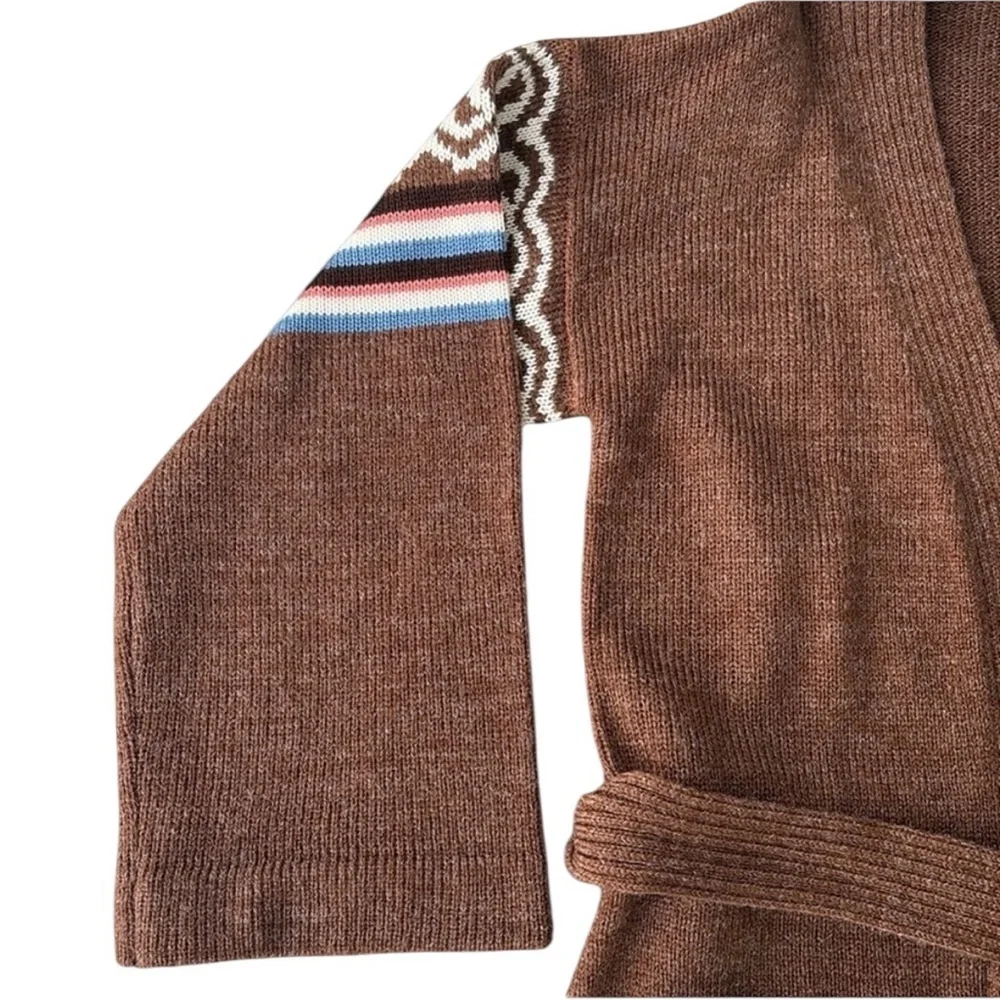 Vintage Ades of California Brown Knit Belted Cardigan Sweater Medium - Picture 10 of 11